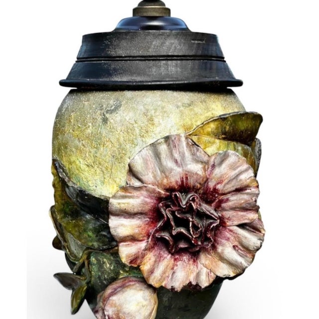 Ceramic 1880s French Barbotine Majolica Vase in the Form of a Lamp For Sale - Image 7 of 12