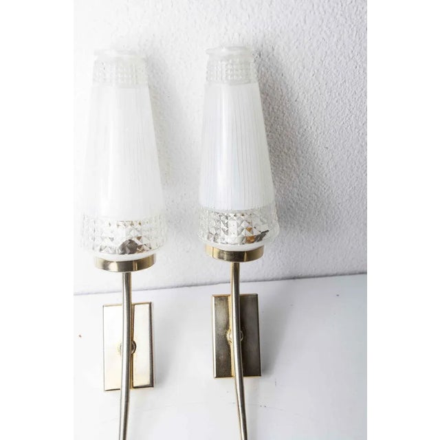 1960s Brass and White Transparent Glass Sconces, 1960s, Set of 2 For Sale - Image 5 of 9