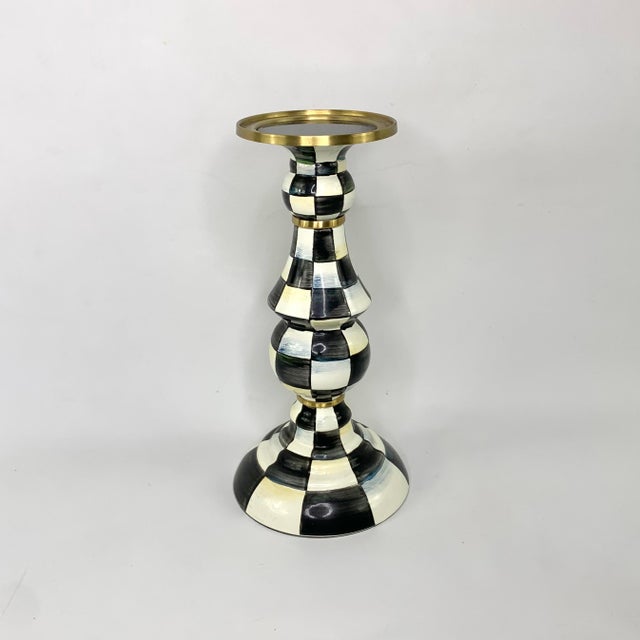 Mackenzie Childs  Pillar Candlestick Violet Check main image 1