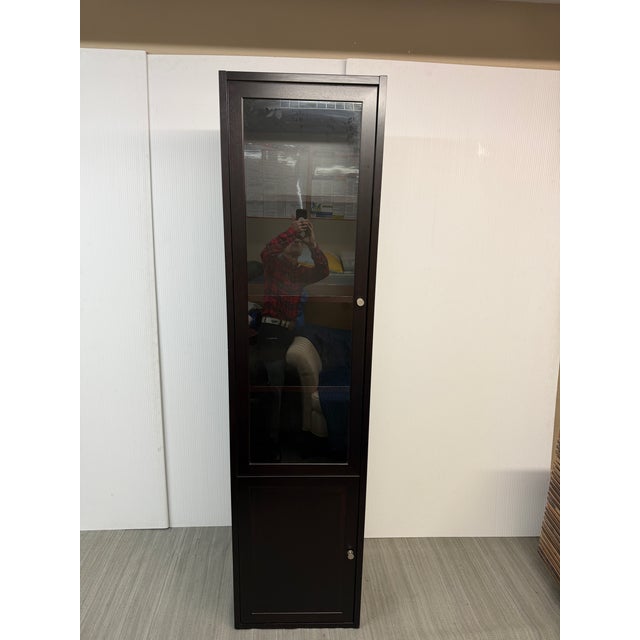 Tall Wood Display Cabinet With Glass Door and Lower Storage For Sale In San Francisco - Image 6 of 12
