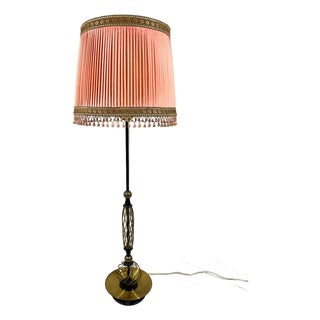 Brass Floor Lamp with Pleated Lampshade, Austria, 1950s For Sale