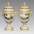 A pair of exquisite antique Neoclassical Royal Worcester porcelain urns - 11" pedestal chalice form vases with open pierce...