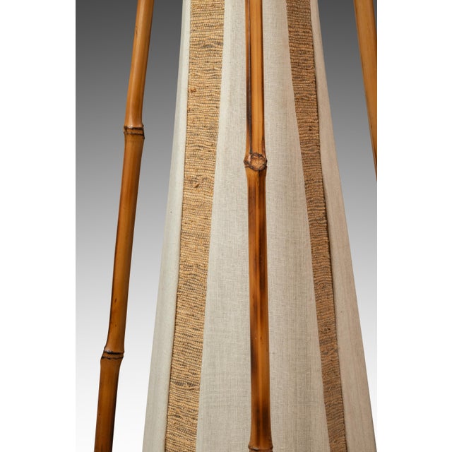 Mid-Century Modern Bohemian 5 Ft. Teepee-Shaped Floor Lamp in Cotton Bamboo & Rattan Attributed to Louis Sognot, France, C. 1960s For Sale - Image 14 of 14