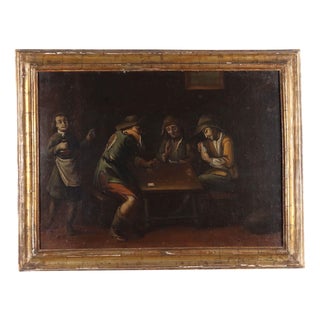Scene with Card Players, Oil on Canvas, Framed For Sale