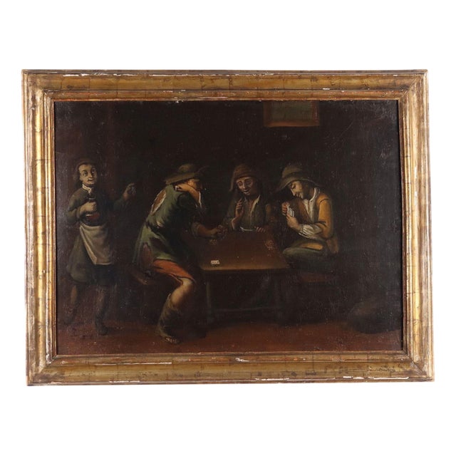Scene with Card Players, Oil on Canvas, Framed For Sale