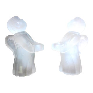 Late 20th Century Frosted Glass Angel Candle Stick Holders Hand Crafted by Smith - a Pair For Sale