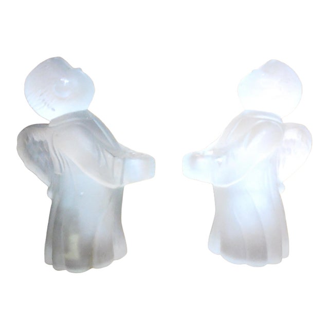 Late 20th Century Frosted Glass Angel Candle Stick Holders Hand Crafted by Smith - a Pair For Sale