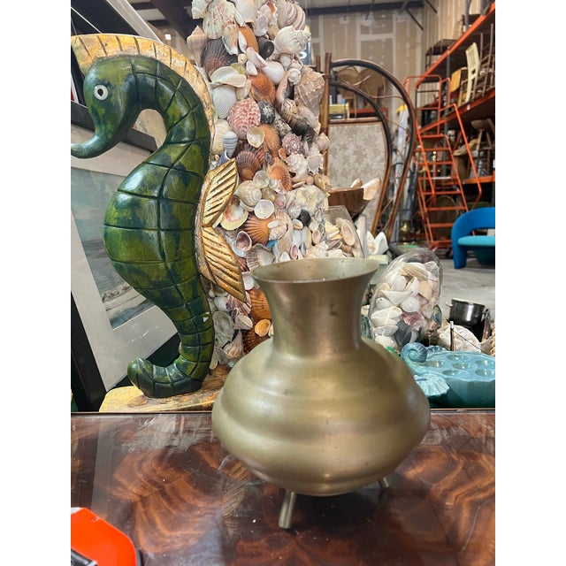 1950s South American Solid Brass Footed Minimalist Style Vase For Sale - Image 4 of 5