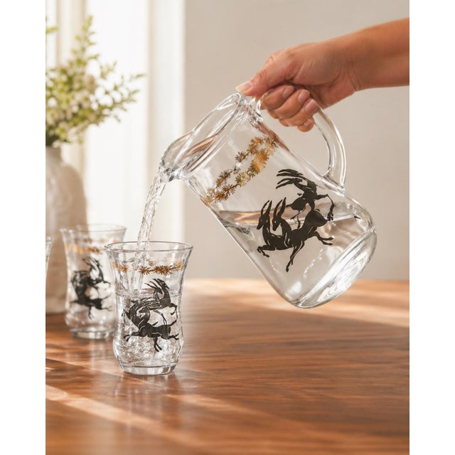 Wood Neo Deco Barware 8 Glasses Pitcher Set Gazelle Supper Club Bar Cart Drinkware For Sale - Image 7 of 15