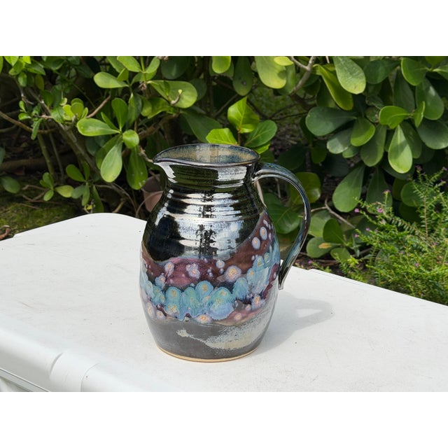 Studio Pottery Vintage Signed Studio Pottery Crystalline Glazed Art Pitcher For Sale - Image 4 of 12