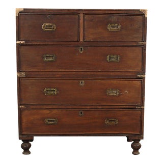 Antique Anglo-Indian Teakwood Campaign Style Chest of Drawers For Sale
