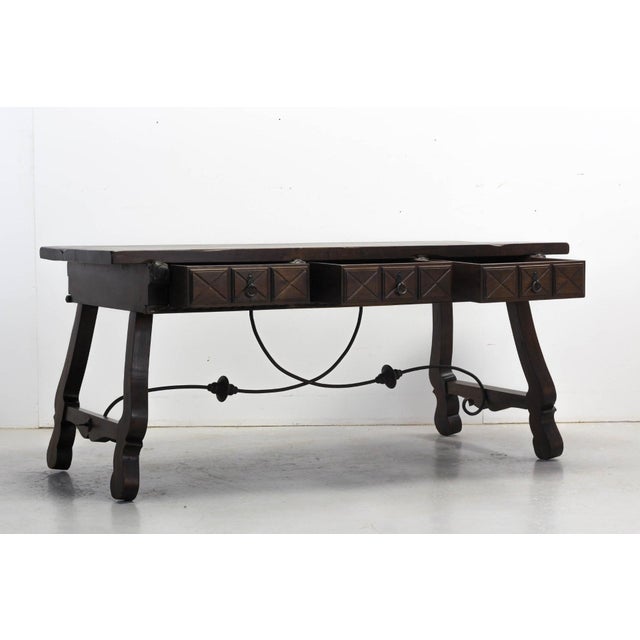 1960s Renaissance Spanish Elm and Wrough Iron Desk, 1960 For Sale - Image 5 of 8