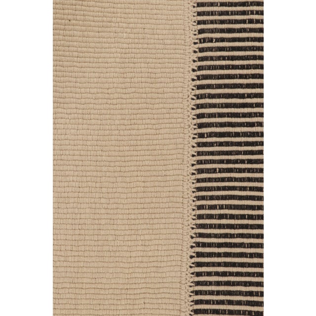 Rug & Kilim’s Contemporary Kilim With Textural Stripes in Beige & Black Tones For Sale In New York - Image 6 of 10