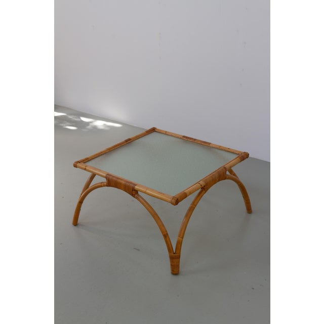 Danish Modern Square Rattan and Glass Coffee Table, 1960s For Sale - Image 6 of 15