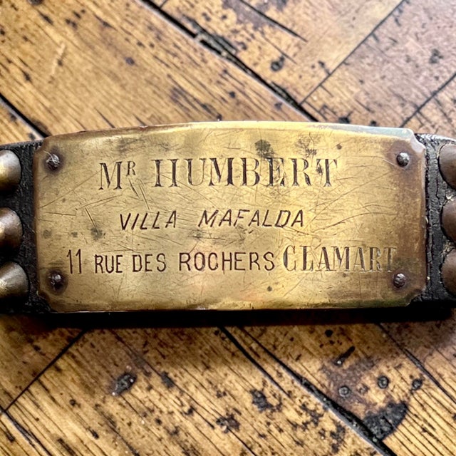 French Studded Leather Dog Collar with Brass Nameplate, 19th Century For Sale - Image 3 of 8
