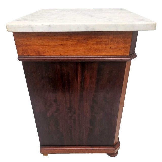 Antique 1890s Marble Top Nightstand Mahogany Victorian Cabinet Stand For Sale - Image 9 of 18