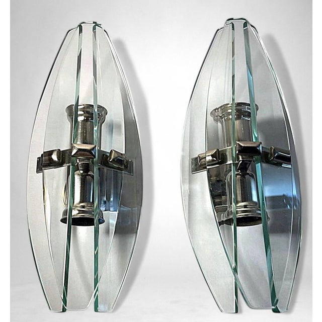 Veca 1970s Italian Pair of Wall Sconces Space Age Style Metal and Tempered Crystal For Sale - Image 4 of 18