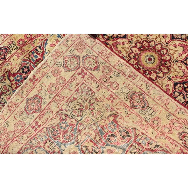 Late 19th Century Late 19th Century Antique Lavar-Kerman Rug With Red and Pink Floral Medallion 4'0"x5'10" For Sale - Image 5 of 6