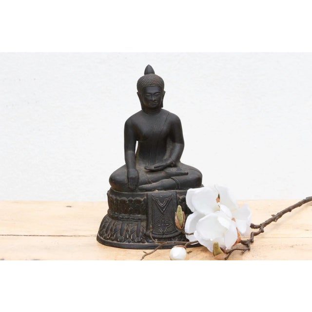 Captivating Metal Buddha With Patinated Finish For Sale - Image 12 of 12