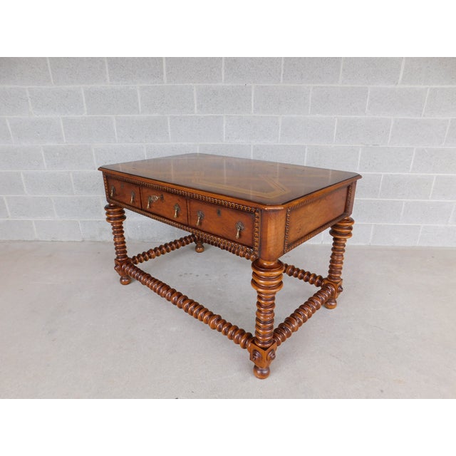 Scott Thomas Baroque Style Inlaid Library Table Hand Finished Marquetry Inlay original finish, normal marks top surface...