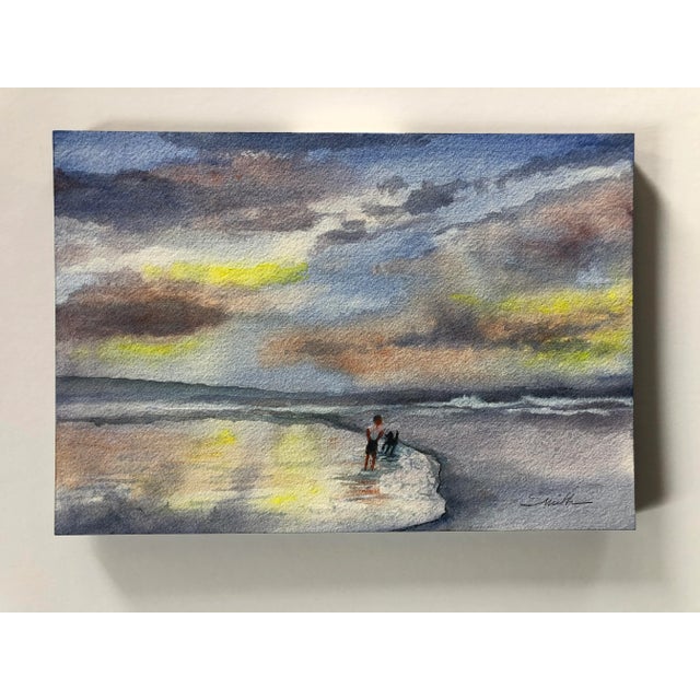 Contemporary Nancy Smith Original Contemporary Watercolor Seascape "Just a Walk at Twilight" For Sale - Image 3 of 3