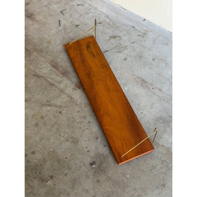 1960s Vintage Danish Teak Floating Shelf With Brass Brackets – Mid-Century Modern Wall Shelf For Sale - Image 5 of 9