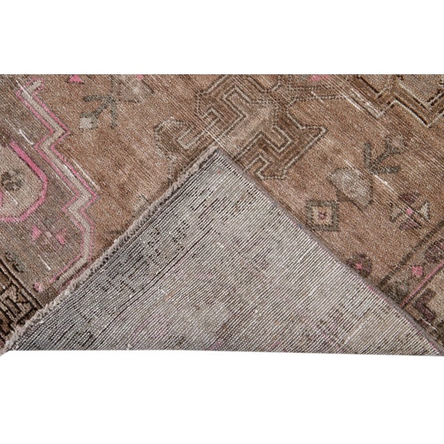 Traditional Vintage Malayer Persian Handmade Brown Medallion Wool Runner For Sale - Image 3 of 12