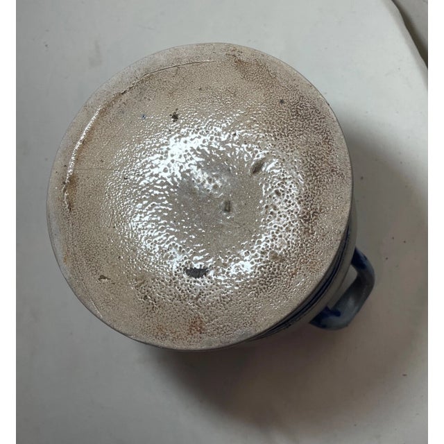 Antique 1800's Handmade Stoneware Salt Glazed Crock Pottery Jug Vase W/ Handle For Sale - Image 10 of 11