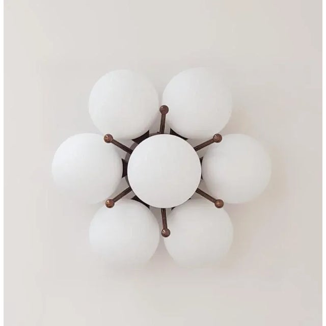 Italian Sakura Bronzed Matte White Globe Flush Mount by Fabio Ltd For Sale - Image 3 of 7