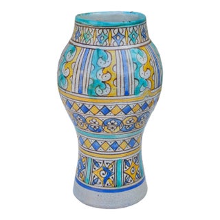 Early 20th Century Handmade Orange & Turquoise Moroccan Ceramic Vase For Sale
