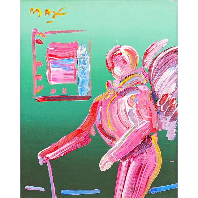 Original acrylic painting on canvas. Hand signed upper front by Peter Max. Canvas size: 20 x 16 inches. Custom framed as...