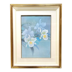 David Lee Huge Framed Blue Botanic Floral Watercolor Lithograph - Artist Signed