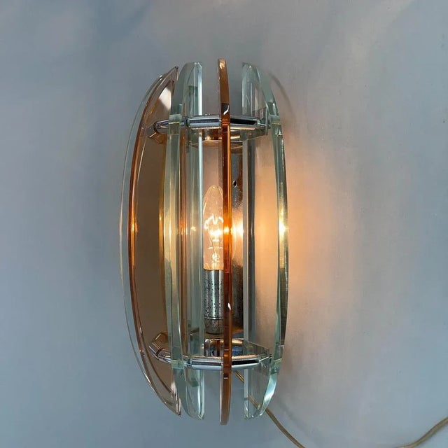 1970s Italian Murano Glass & Chrome Sconces by Veca, 1970s, Set of 2 For Sale - Image 5 of 12