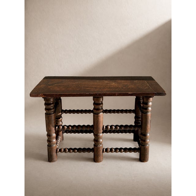 Antique Six-Legged Oak Console Table with Bobbin-Turned Legs and Stretchers attributed to Charles Dudouyt, 1940s For Sale - Image 10 of 11