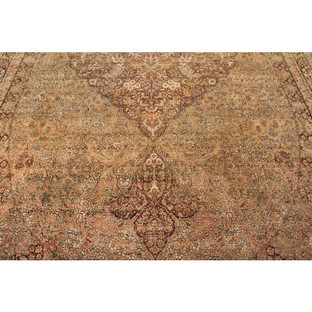Hand-Knotted Antique Persian Kermanshah Rug in Beige-Brown Medallion Pattern For Sale - Image 4 of 7