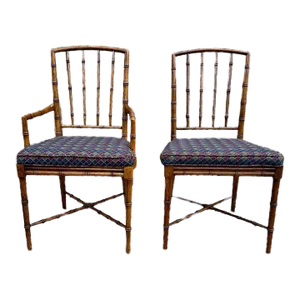 Mid 20th Century Drexel Furniture Regency Style Faux Bamboo Dining Chairs- Set of 2