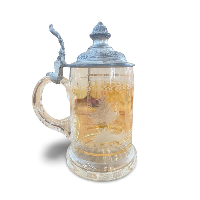 Art Nouveau Arts & Crafts Crystal and Pewter Beer Mug, 19th Century For Sale - Image 4 of 12