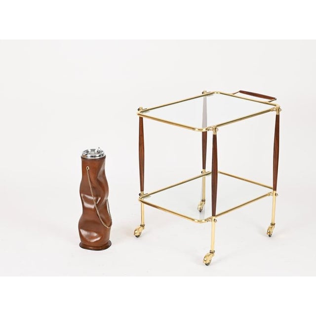 Mid-Century Pleated Leather and Brass Floor Ashtray from Nova Tecno, Italy, 1960s For Sale - Image 14 of 17