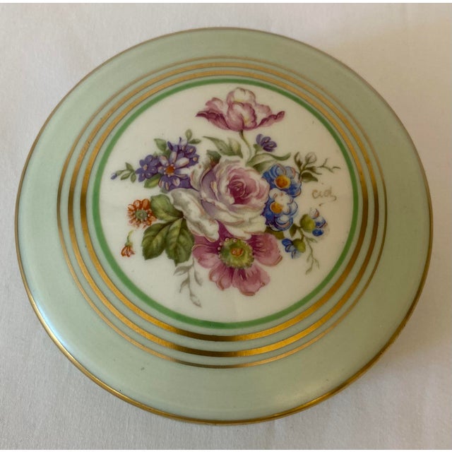 Beautiful Limoges porcelain hand crafted and hand painted gold trimmed trinket, jewelry box or lidded candy dish, circa...