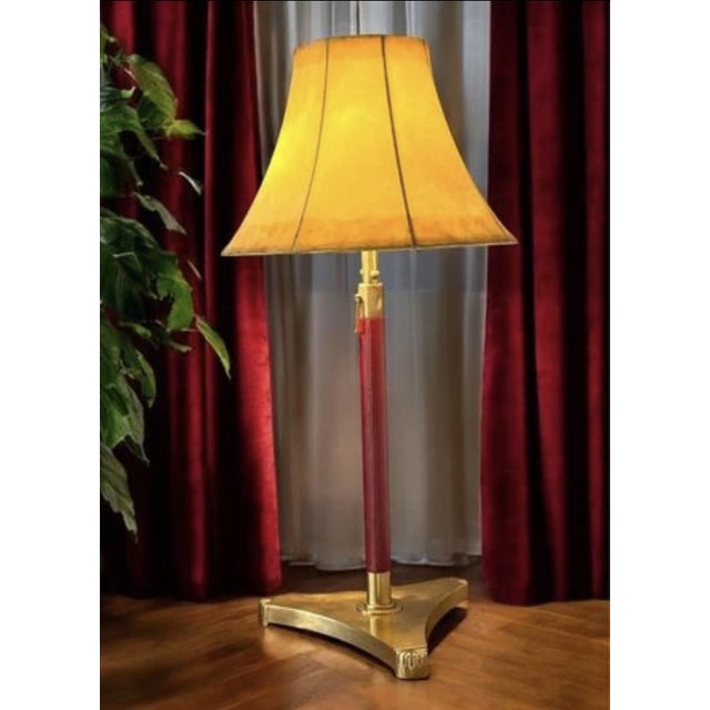 1960’s Mid-Century Modern Leather& Brass Floor Lamp. Rare and super cool Italian red leather and brass Adjustable height....