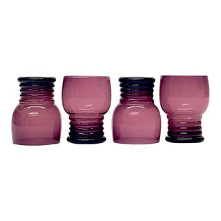 1980s-Style Amethyst Ribbed Glasses - Set of 4 For Sale