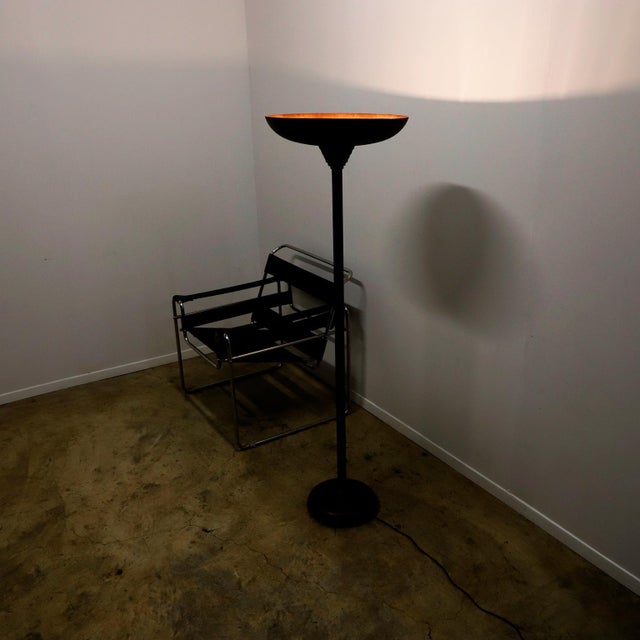 Art Deco Gold-Tone Metal Torchiere Floor Lamp, 1940 For Sale - Image 12 of 18