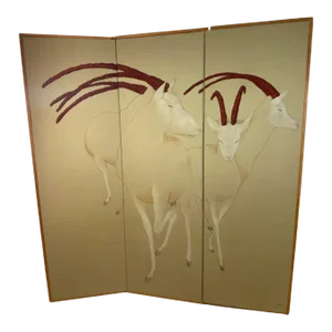 1980s Ron Fritts Art Deco Revival Fabric Antelopes Screen