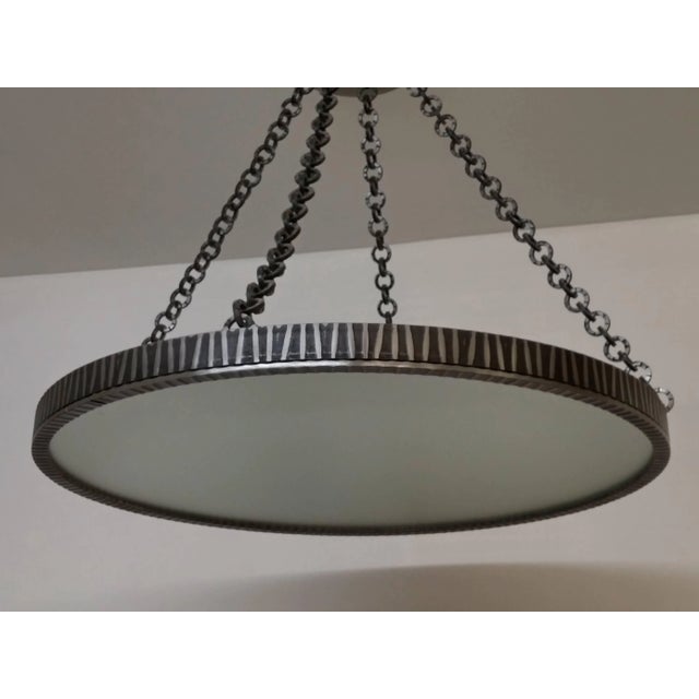 Art Deco Modern Worout Iron Chandelier For Sale - Image 3 of 3