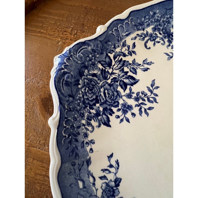 Blue Vintage Villeroy & Boch Fides Blue & White Porcelain Platter Saar Economic Union Era (1947-1956). Mettlach France Marked For Sale - Image 8 of 8