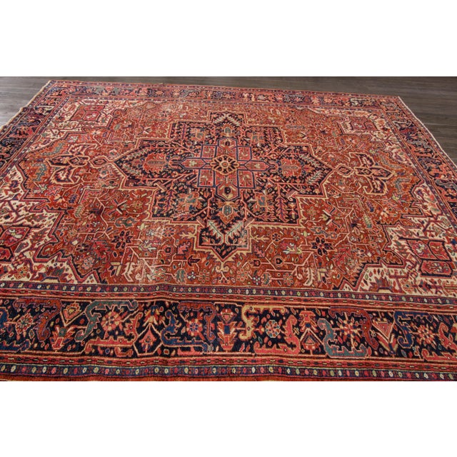 9 X 11 Vintage Persian Heriz Hand-Knotted Allover Wool Rug in Rust Color For Sale - Image 10 of 12