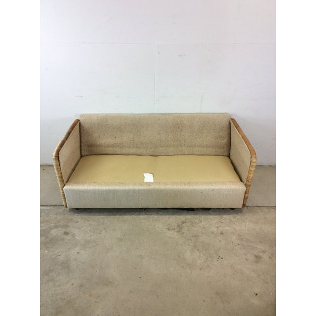 Wood Mid Century Modern Three Seater Sofa With Wicker Arms For Sale - Image 7 of 12