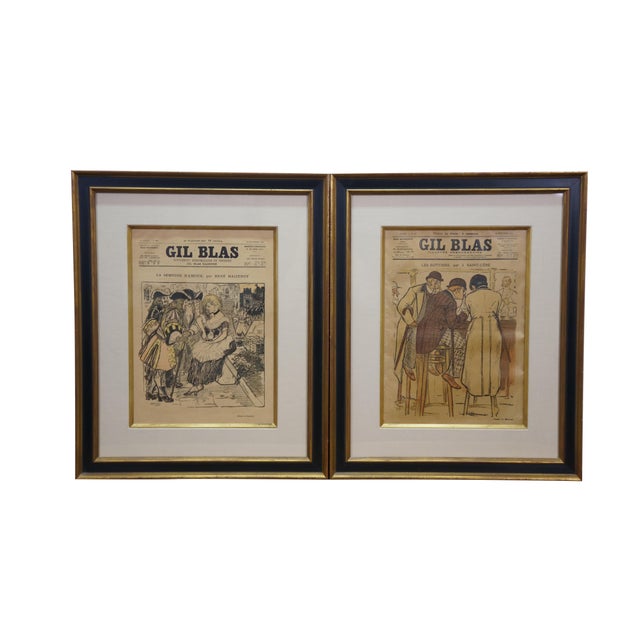 Four antique framed Gil Blas newspaper journal cover lithographs, produced circa 1896-1900 by artist Théophile Alexandre...