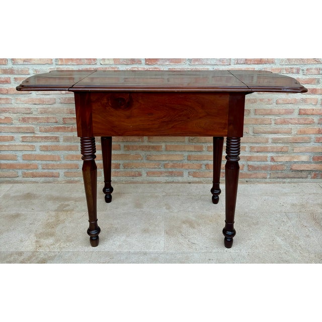 Wood Drop-Leaf Side Table With Two Drawers, 1930s For Sale - Image 15 of 15