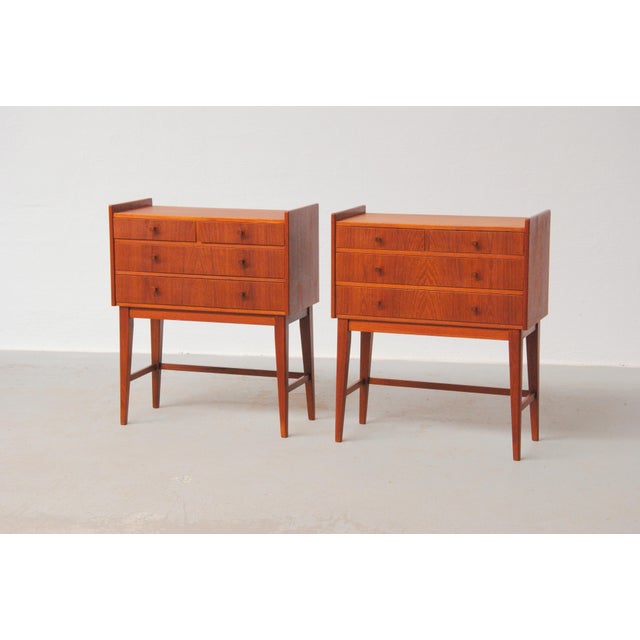 Brown Fully Restored and Refinished Small Vintage Danish Teak Dressers, 1960s, Set of 2 For Sale - Image 8 of 9